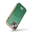 thumbnail image 3 of Luxurious Plating Case for iPhone 15 Pro Max, Business Crocodile Pattern Premium PU Leather Full Coverage Protective Basic Electroplated Bumper Phone Case Cover for iPhone 15 Pro Max - Green, 3 of 6