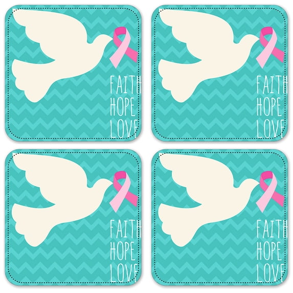Vinyl Drink Coasters - Set of 4 - Cancer "Faith, Hope, Love"