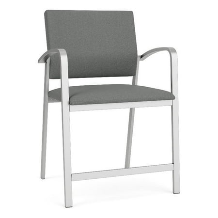 Pemberly Row 24.5" Fabric & Steel Reception Hip Chair in Gray and Silver
