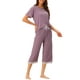 thumbnail image 2 of Conjunto de pijama para mujer INSPIRE CHIC, camisetas de manga corta con encaje y pantalones capri de modal, ropa de dormir de primavera y verano, color púrpura, 2 of 6