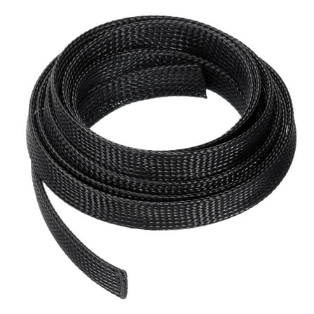 10 Ft - 3/4 In Expandable Braided Cable Sleeving, PET Cable Management, Wire Wrap Loom Tube, Black