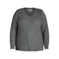 thumbnail image 3 of Terra & Sky Women's Plus V Neck Cable Beaded Sweater, Sizes 0X-5X, 3 of 5
