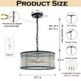thumbnail image 3 of 4 Lights W16 in Drum Glass Chandelier in Matte Black Contemporary Round Dimmable Hanging Pendant Light for Dining Room Bedroom, 3 of 7
