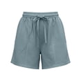 thumbnail image 5 of Rggeeun Womens Shorts Solid Color Elastic High Waist Relaxed Fit Front Seam With Side Pockets & Adjustable Tie Wide Leg For Daily Play Trendy Hot Pants,Blue,S, 5 of 6