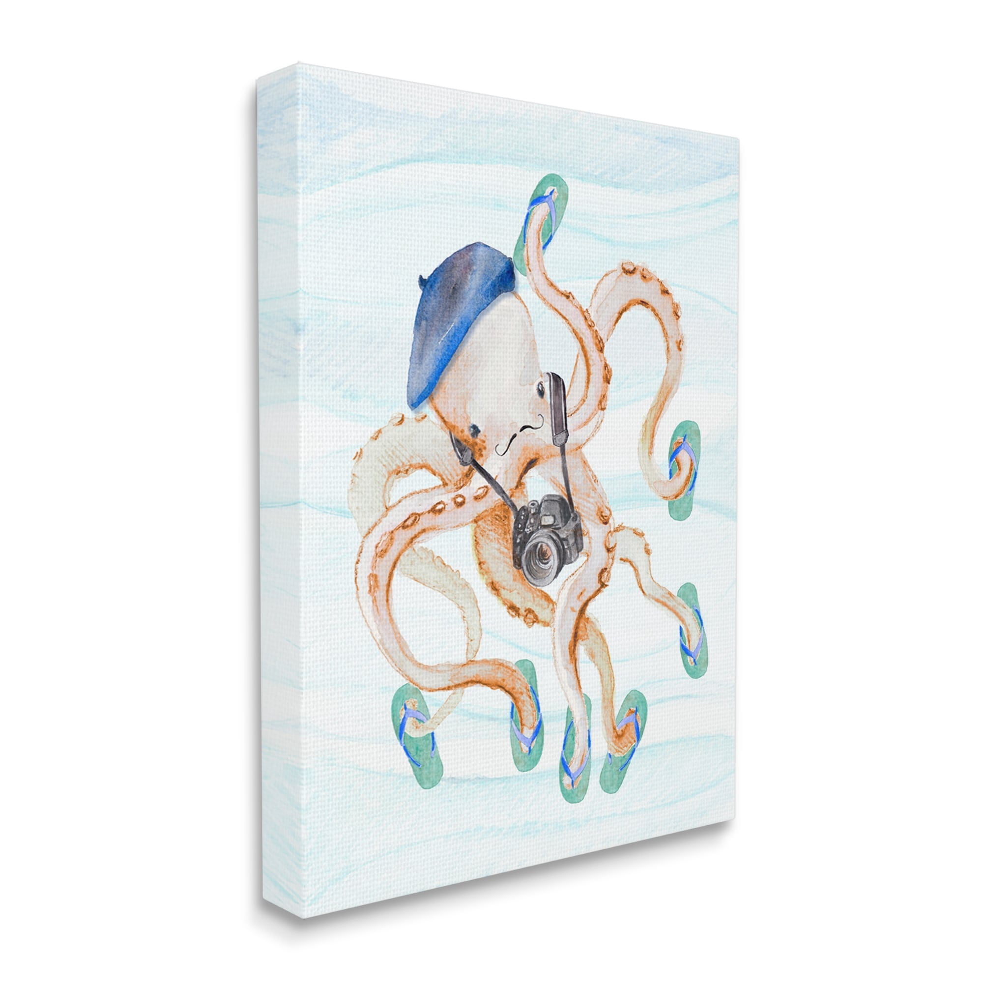 Stupell Vacation Tourist Octopus Funny Landscape Painting Gallery Wrapped Canvas Print Wall Art