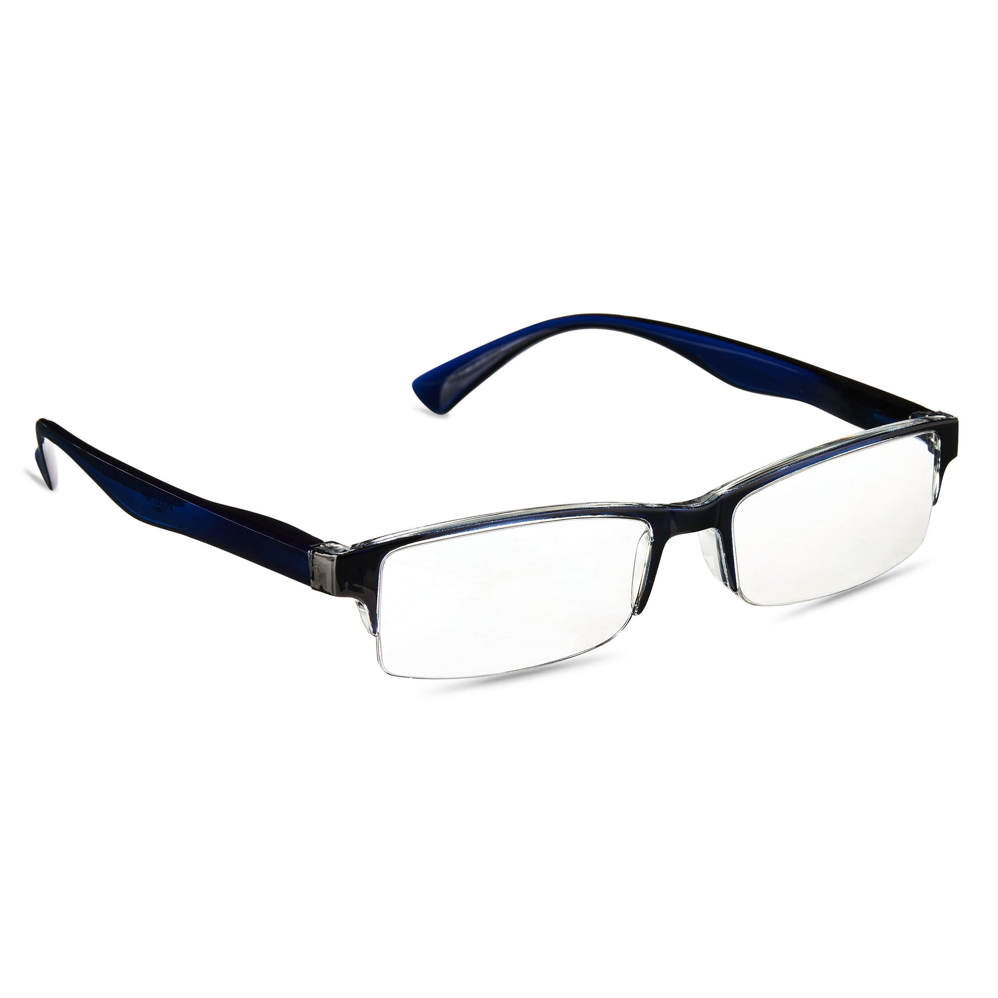 Equate Unisex Quinn Rectangular Reading Glasses with Case, Black and Navy Blue, +3.25, 2 Pack