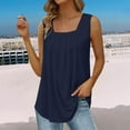 thumbnail image 2 of Yubnlvae Navy Summer Tank Tops for Women 2025 Loose Fit Pleated Square Neck Sleeveless Shirt Curved Flowy Vest Basic Cotton Tee, L, 2 of 6