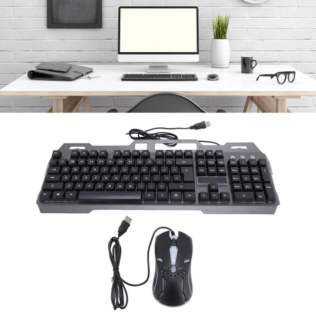 USB Wired Keyboard and Mouse Set, Aluminum Alloy 1200DPI Ergonomic Wired Keyboard and Mouse Set Precise Control for Desktop