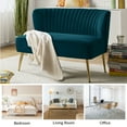 thumbnail image 3 of Tina's Home Velvet Upholstered Loveseat Sofa with Gold Metal Legs, Living Room Chair Tufted Back Home Bedroom Teal, 3 of 9