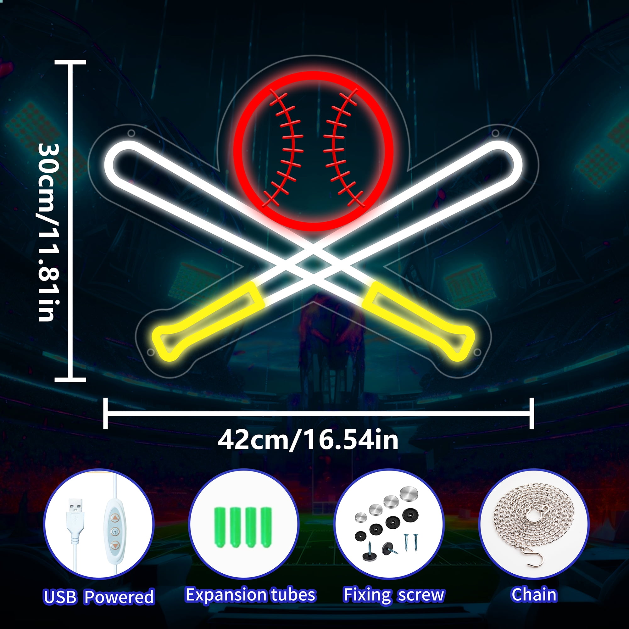 Baseball Neon Sign Dimmable Sport Wall Decor with USB Power, Gifts for Men & Boys Baseball Fan Accessories, Neon Sign for Wall Decor, LED Neon Lights for Man Cave