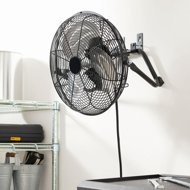 Mainstays 12 inch High Velocity 3-Speed Metal Floor Fan Black with Wall  Mount 