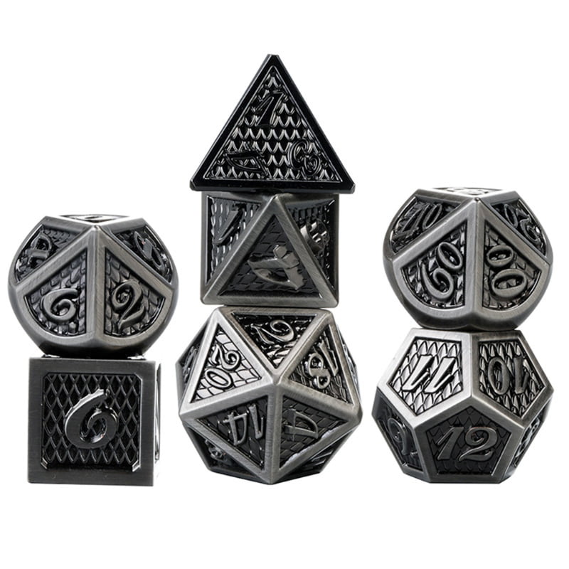 7Pcs/Set Metal Polyhedral Dice DND RPG MTG Role Playing and Tabletop Game BLACK 