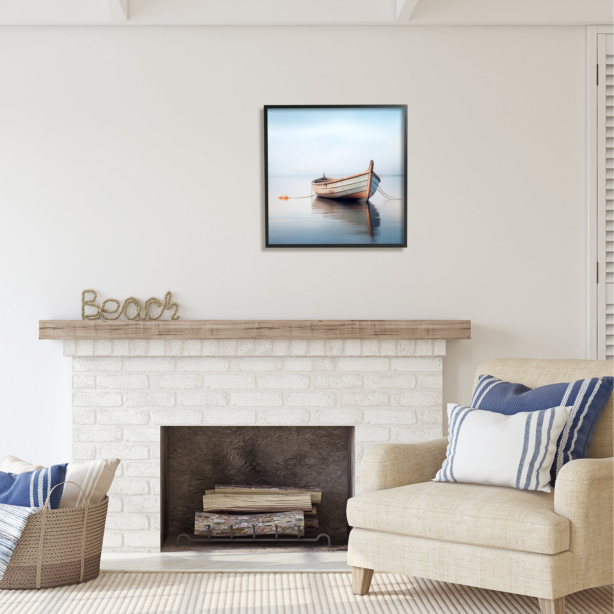 Stupell Industries Boat Floating in Fog Transportation Photography Black Framed Art Print Wall Art, 24 x 24