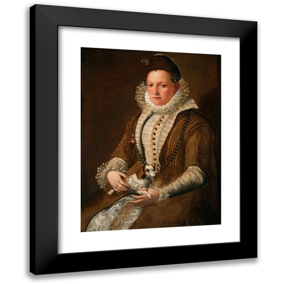 Lavinia Fontana 11x14 Black Modern Framed Museum Art Print Titled - Portrait of a Lady with a Dog (Between 1552 and 1614)