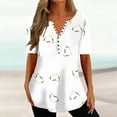 thumbnail image 2 of QATAINLAV Women's Tshirts Casual V Neck Short Sleeve Loose Summer Tunic Tops Trendy Hearts Print Button Blouse Holiday Henley Shirts White S Mother's Day Gifts, 2 of 6