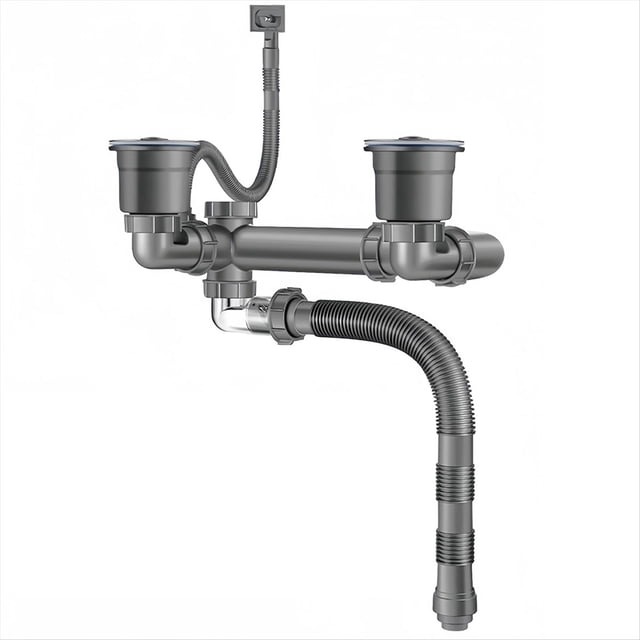 Double Sink Drain Kit Space Saving Kitchen Sink Drain Kit Expandable Flexible 1 1/2In P-Trap Pipe 3-1/2 Inch Sink Drain,1 * Dual Sink Drain Kit