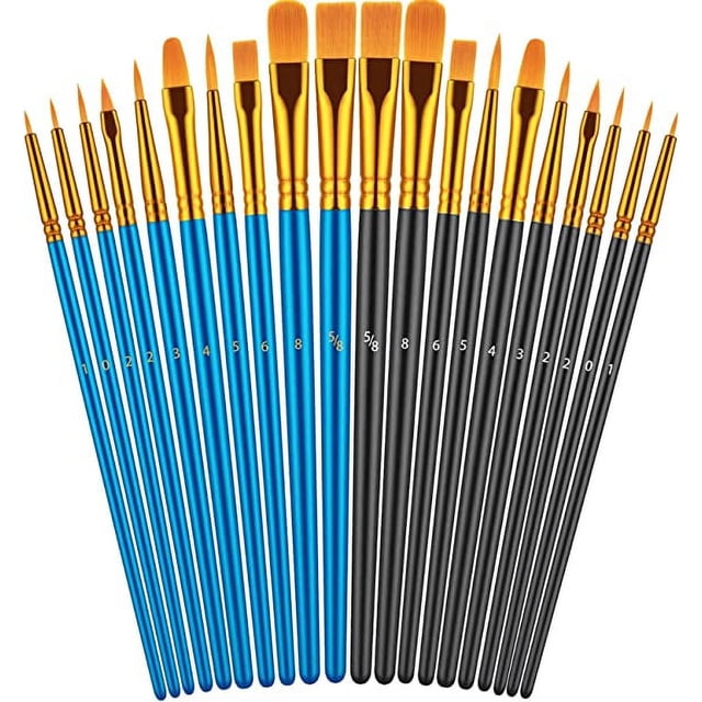 Zhuge Juego de pinceles para pintar, 20 piezas de pinceles para pintura acrílica, pincel para pintura al óleo y acuarela, pinceles para pintura corporal, cara, lienzo de roca, azul y negro