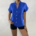 thumbnail image 3 of Women Solid Color Tops Button V Neck T-Shirts Blouse, 3 of 9