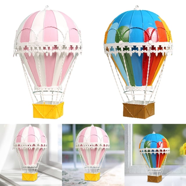 2 Adornos de Globo de Aire Caliente de Estilo Retro de Metal para Colgar en La Puerta, Decoración Artística, Accesorios para Fotos, Colgante para El y Macarena Escultura de globo aerostático
