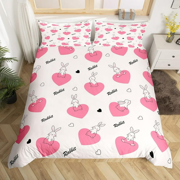 Pink Love Pattern Bedding Set King Size Sweetheart Comforter Cover Set For Boys Teens Duvet Cover Va