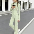 thumbnail image 2 of Jinhomg Girls Athletic Outfit Sets Stand Collar Zip Up Long Sleeve Slim Top & Flare Leggings Pant Yoga Set Breathable Gym Outfit Activewear for Kids 3-15Y, 2 of 7
