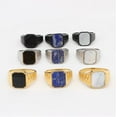 thumbnail image 3 of PAURO Men's Stainless Steel Personalized Retro Square White Agate Gemstone Punk Ring Black Size 7, 3 of 4