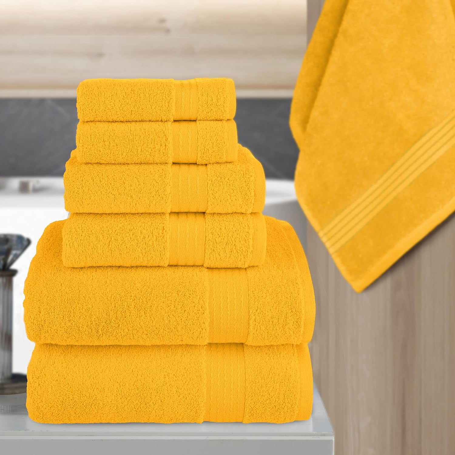 6-Piece Premium Towel Set, 2 Bath Towels, 2 Hand Towels, and 2 Wash Clothes, 600 GSM, Squash