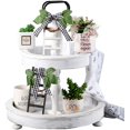 thumbnail image 1 of 2 Pieces Wooden Farmhouse Tiered Tray Ladder Decor Tiny Ladder with Wreath Buffalo Plaid Rustic Farmhouse Decor Mini Ladder with Wreath Shelf Spring Stand Display Photo Prop (6.5 x 2.8 x 0.07 Inch), 1 of 7