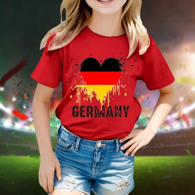 T-shirts de Mode pour Enfants, Imprimé Stylé du Drapeau de l'Allemagne, Manches Courtes, Col Rond, Chandail de Base pour Filles