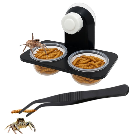 Jumping Spider Feeding Dish Kit with Tweezers, Dual Cup Feeding Ledge Bowl for Small Reptile and Tarantula Enclosures