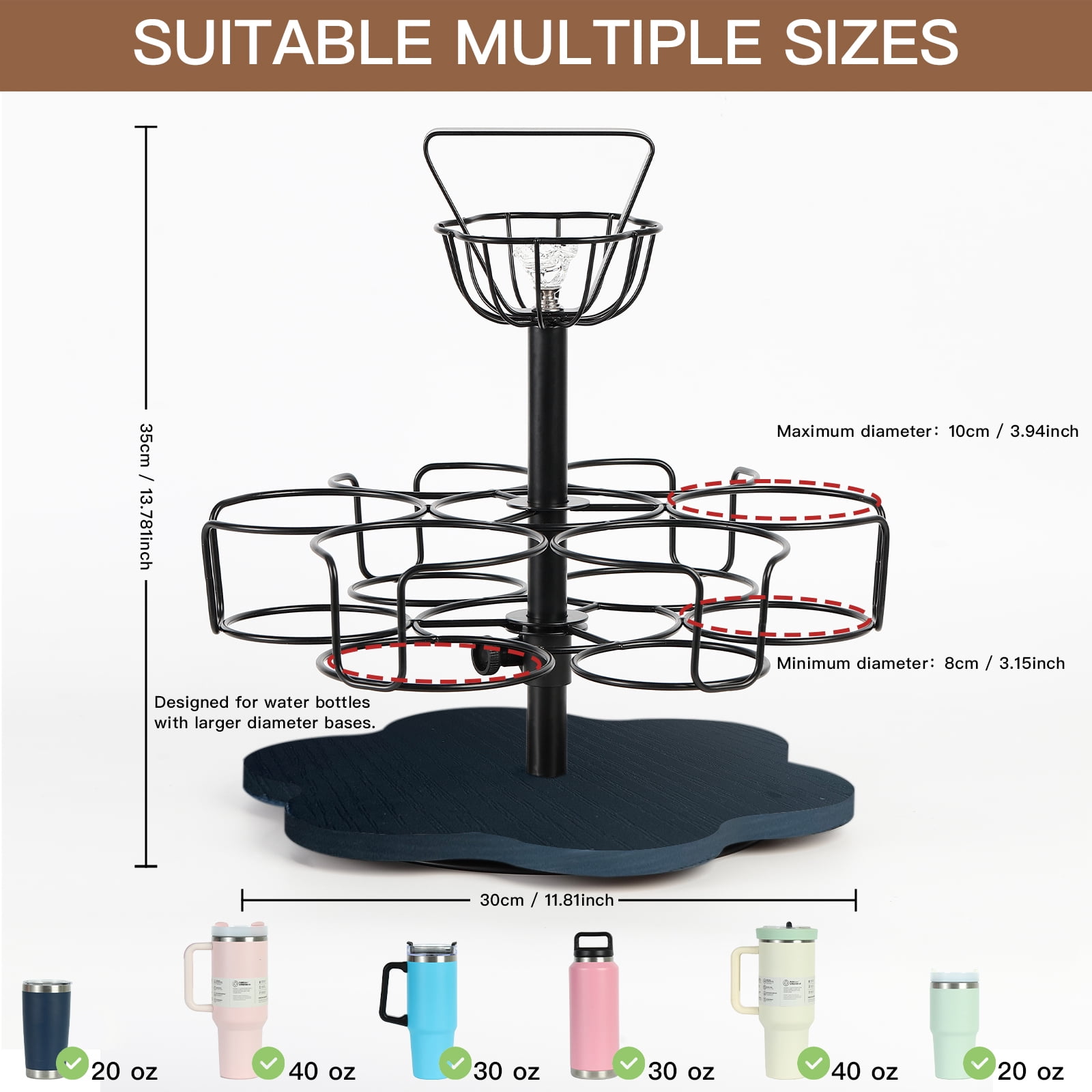 Water Bottle Organizer for Stanley&Yeti, Rotating Stanley Cup Organizer Holder with 6 Slots for 20-40oz, Tumbler Holder Organizer, Stanley Cup Accessories (Black)
