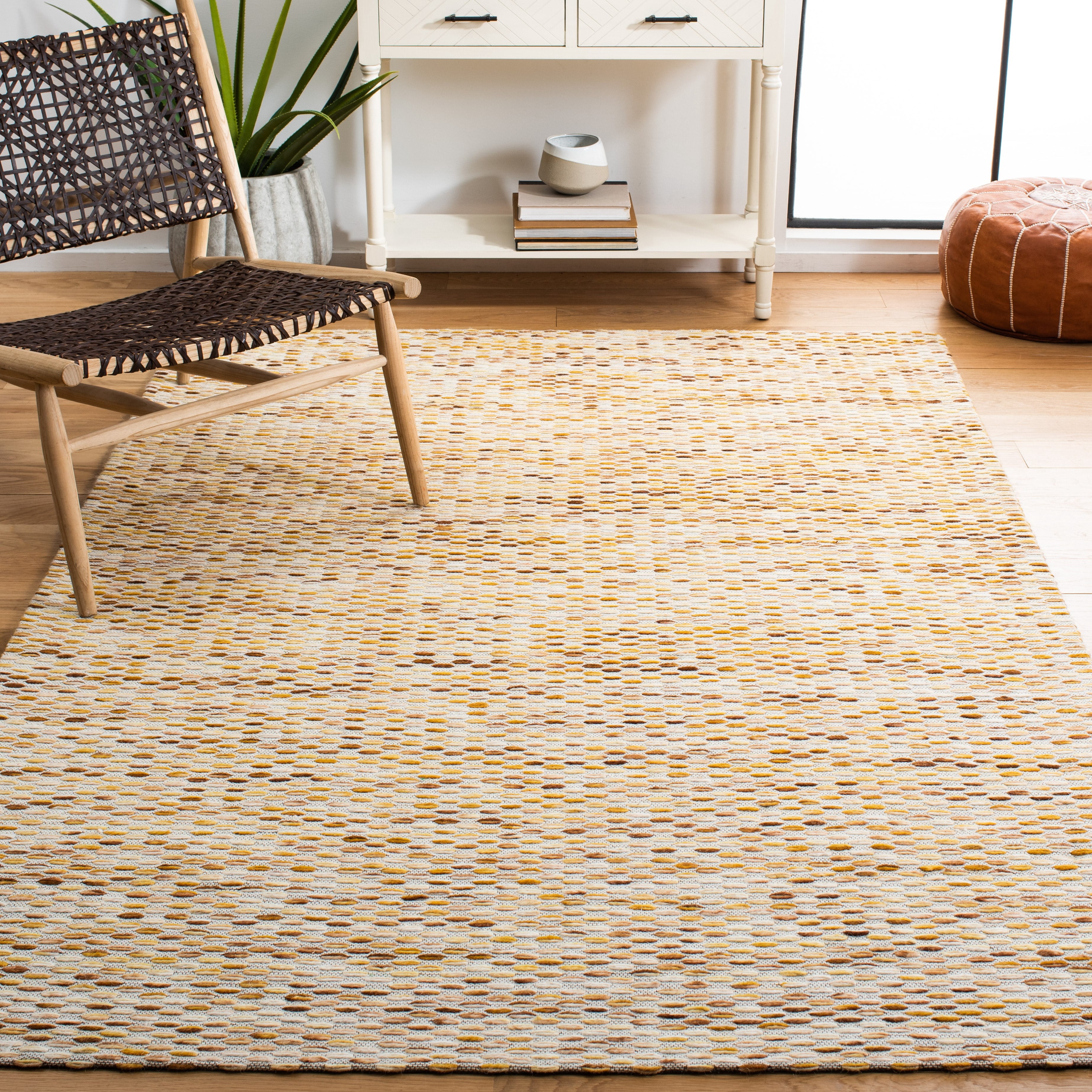 SAFAVIEH Marbella Carlene Geometric Striped Area Rug, Yellow/Ivory, 6' x 6' Square