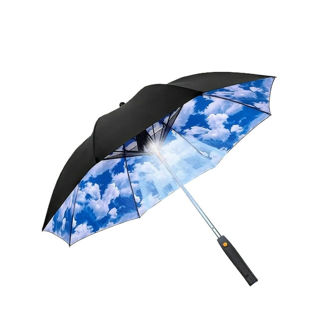 Transemion Sun Parasol | Waterproof And Durable | Electric Fan Included Comes With Electric Fan | Replaceable Blue and white cloud