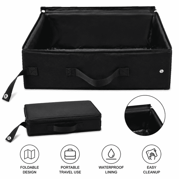 Portable Cat Travel Litter Box, Foldable Waterproof Litter Tray with Zippered Lid