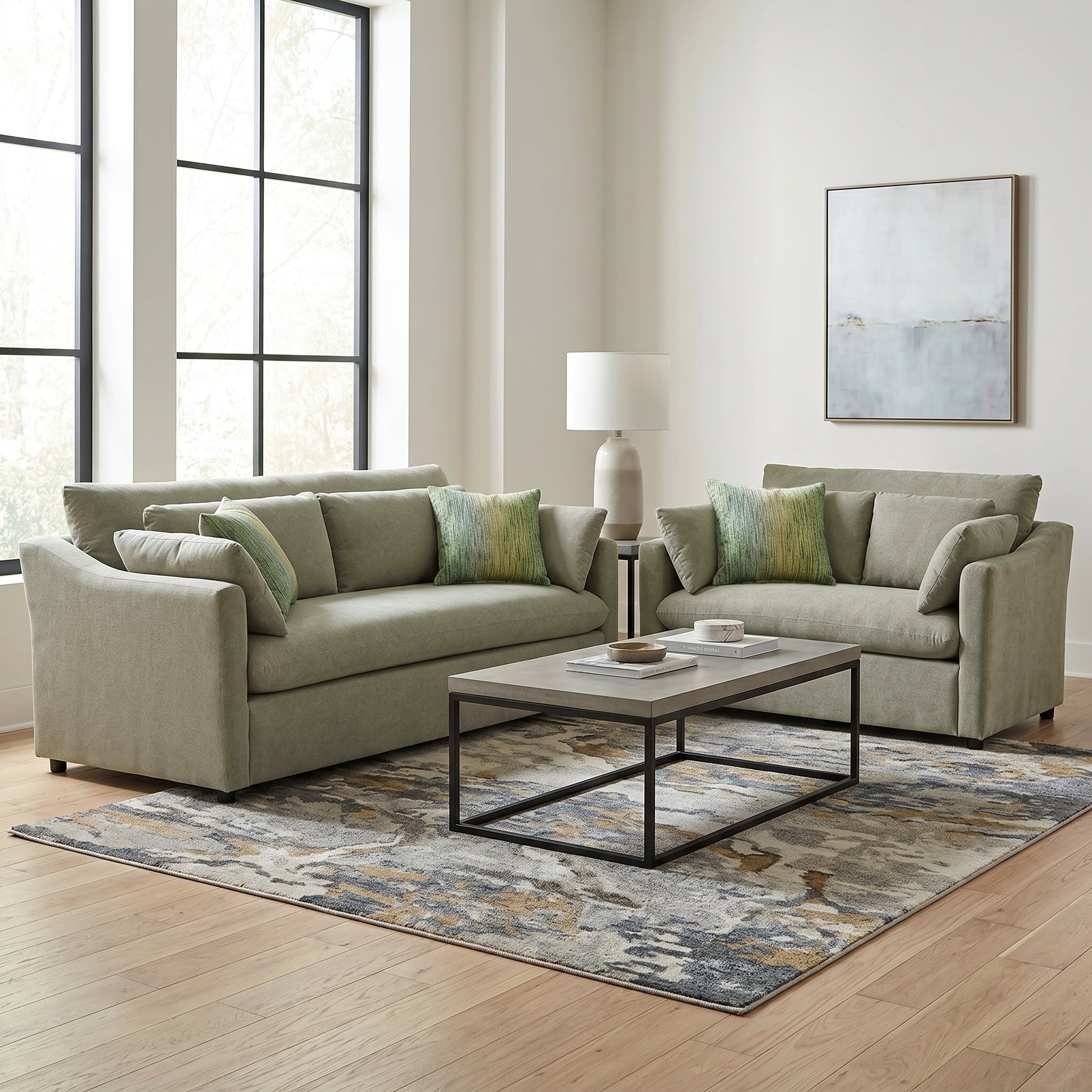 Roundhill Furniture Wilson 3-Piece Living Room Set, Sofa Loveseat and Cuddle Chair, Olive Green