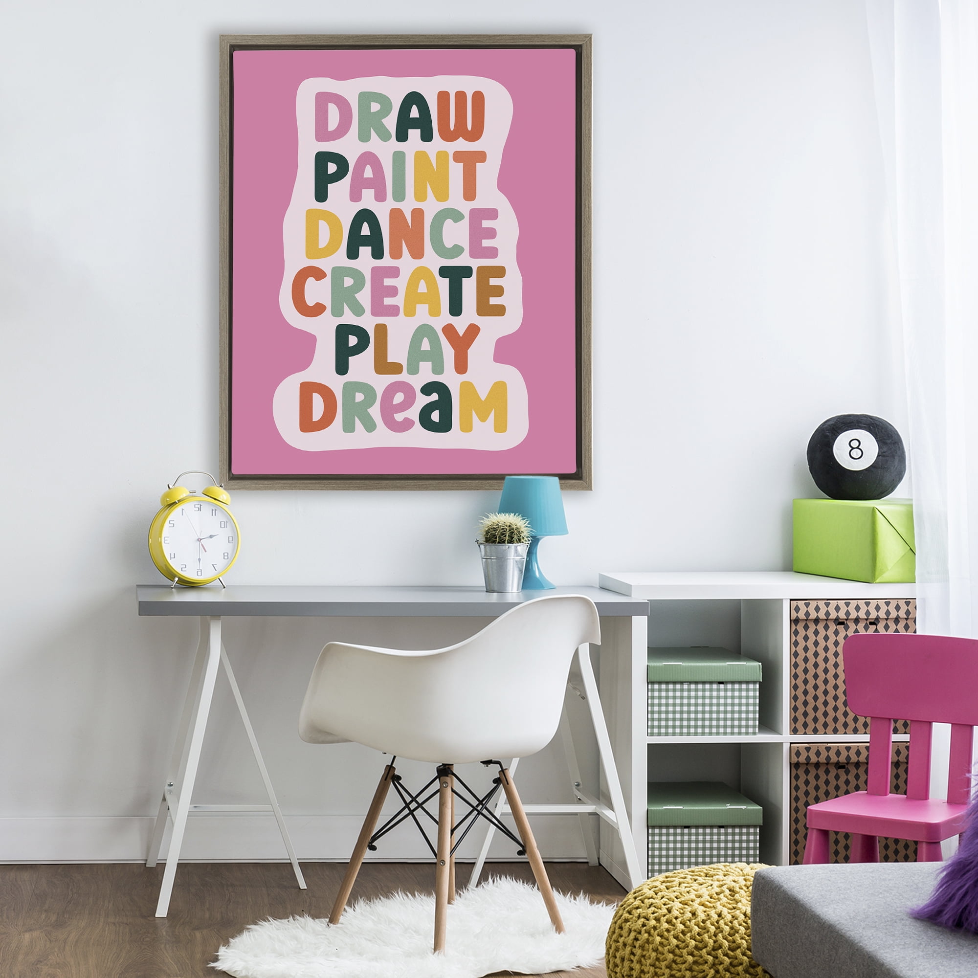 Draw Paint Dance Create Brown Framed Floater Canvas Wall Art, design by Julia Frost