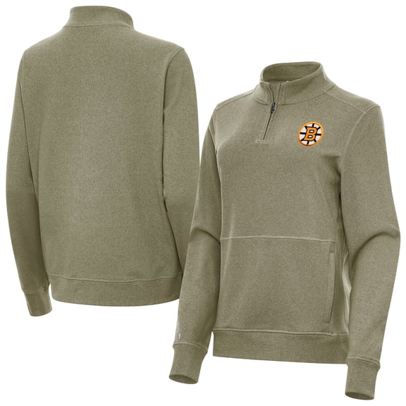 Women's Antigua Olive Boston Bruins Crush Quarter-Zip Pullover
