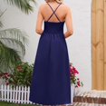 thumbnail image 4 of PENGXIANG Femmes d'Été Bretelles Spaghetti Robes Décontractée Sans Manches V Cou Découpe Haute Split Robe de Plage Maxi avec Poches, 4 of 7