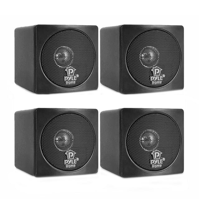 Pyle PCB3BK 3 Inch 100W Mini Cube Bookshelf Stereo Speakers, Black (4 Speakers)