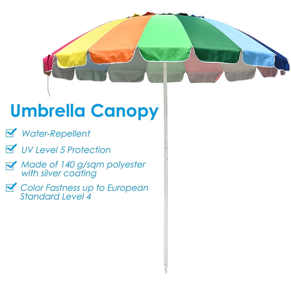 Rainbow Beach Patio Umbrella W Metal Frame Tilt Market Table Umbrella Outdoor Sunshade Cover Sand Anchor Walmart Com Walmart Com