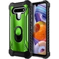 thumbnail image 2 of For LG K51 / LG Reflect Case with Tempered Glass Screen Protector (Full Coverage), Aluminum Metal Built-in Ring Stand, Full-Body Protective Shockproof Military Bumper Phone Cover (Green), 2 of 5