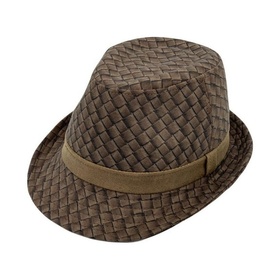 WITHMOONS Criss-Cross Pattern Fedora Hat Classic Trilby Short Brim Cap LD61543 (Brown)