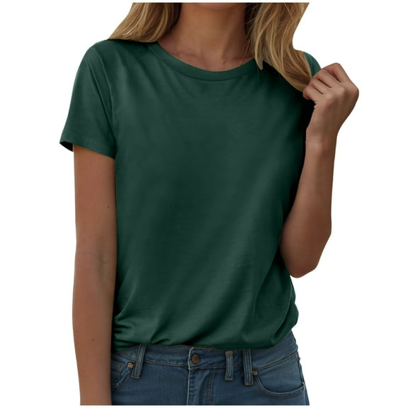 JUMESGU Shirts for Women Womens T-Shirts - Short Sleeve Spring Summer Tops Crew Neck Trendy Casual Work Soft Basic Tees for Ladies 2026(Dark Green,L)