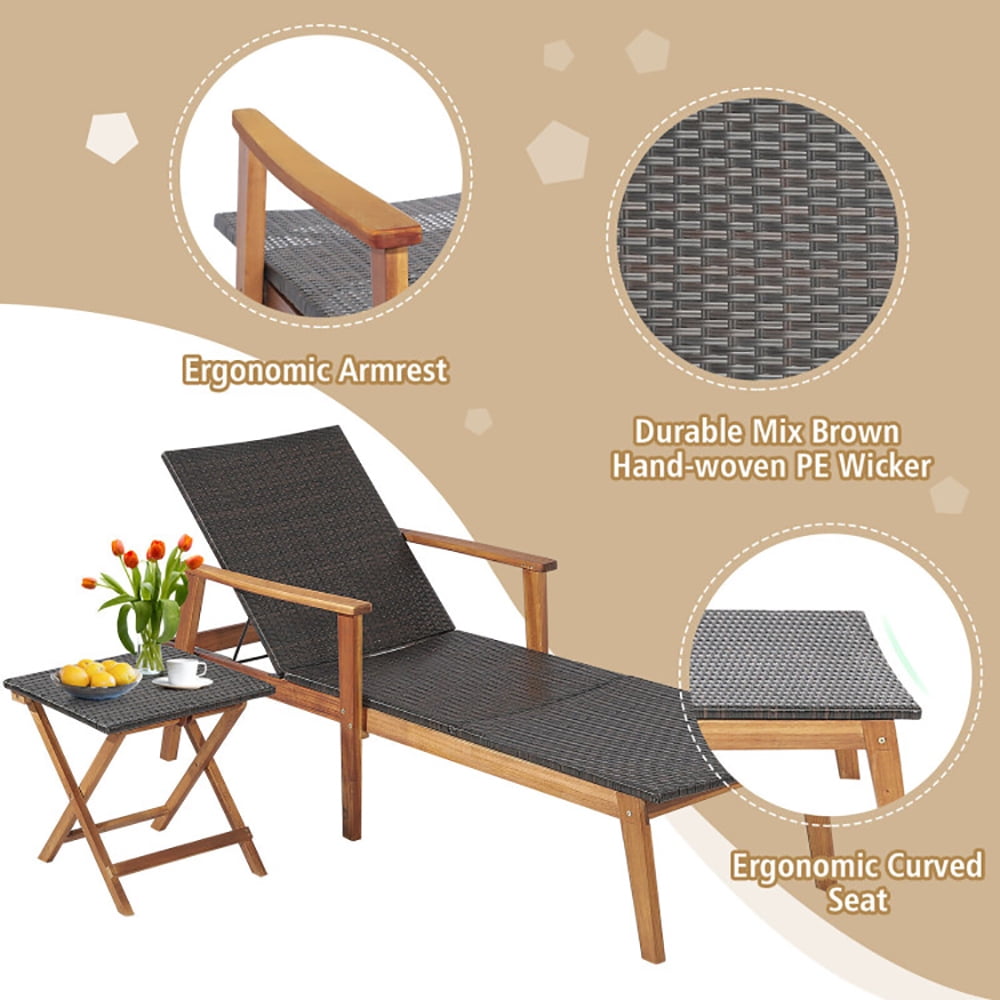 Aimee Lii 2 Pieces Patio Chaise Lounge and Table Set with 4-Level Adjustable Backrest, Patio Loungers