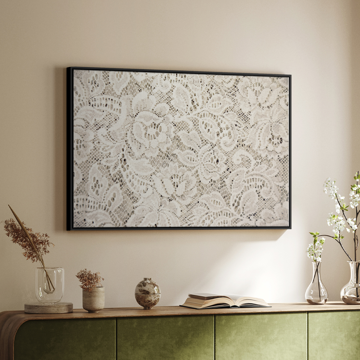 Vintage Abstract Print-XX Framed in Black Wood Gallery Wrapped Canvas 27 in. x 41 in.