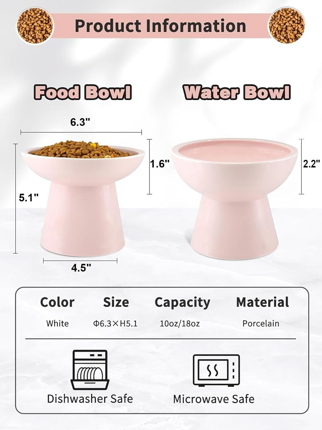 Elevated   and Water Bowls Set, Extra Wide and Raised Ceramic Feeder, Anti-Vomit -Free  Feeding Bowl for Kittens Adult Cats Small Dogs (, Bowl Set)