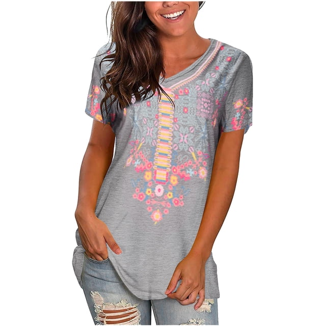 Blusa de manga corta con cuello en V informal para mujer a la moda, camisetas de verano Fridja zx3193