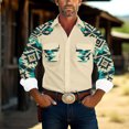 thumbnail image 3 of Wrtxtat Men's Western Cowboy Hippie Shirt Vintage Aztec Camo Printed Casual Pearl Snap Button Up Slim Fit Long Sleeve Work Cargo Shirts with Two Chest Pockets Khaki#11 M, 3 of 7