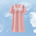 thumbnail image 2 of Milgrthf Tween Girl's Lace Collar Pajamas Dress Short Sleeve Summer Cotton Loungewear Pleated Casual Midi Dress for 3-16 Years Watermelon Red, 2 of 7