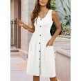 thumbnail image 4 of Women Summer Dresses Sleeveless Casual Loose Swing Button Down Midi Dress with Pockets White L, 4 of 7